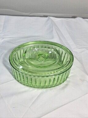 Anchor Hocking 5" X 7" Vintage Green Uranium Glass Refrigerator Dish with Lid